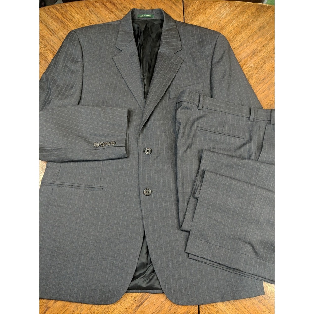 Lauren Ralph Lauren Suit 43L Charcoal Gray Pinstripe Wool 2 Button Single Vent